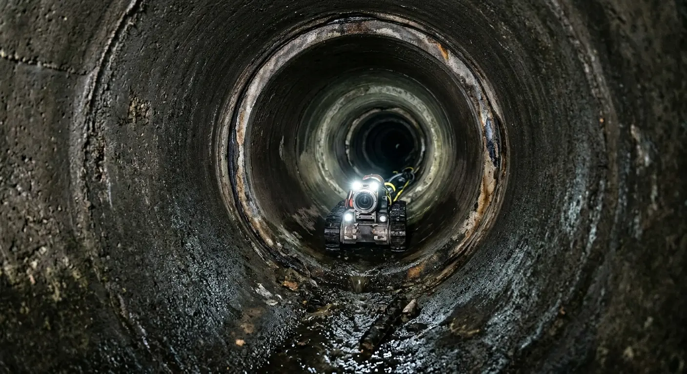 Robotic sewer camera inspecting pipe interior for Drain Snake Service in Santa Clara